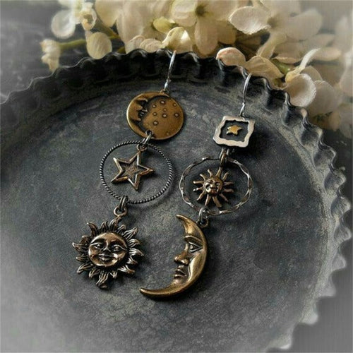 Sun Moon Star Dangling Earrings Women's Celestial Body