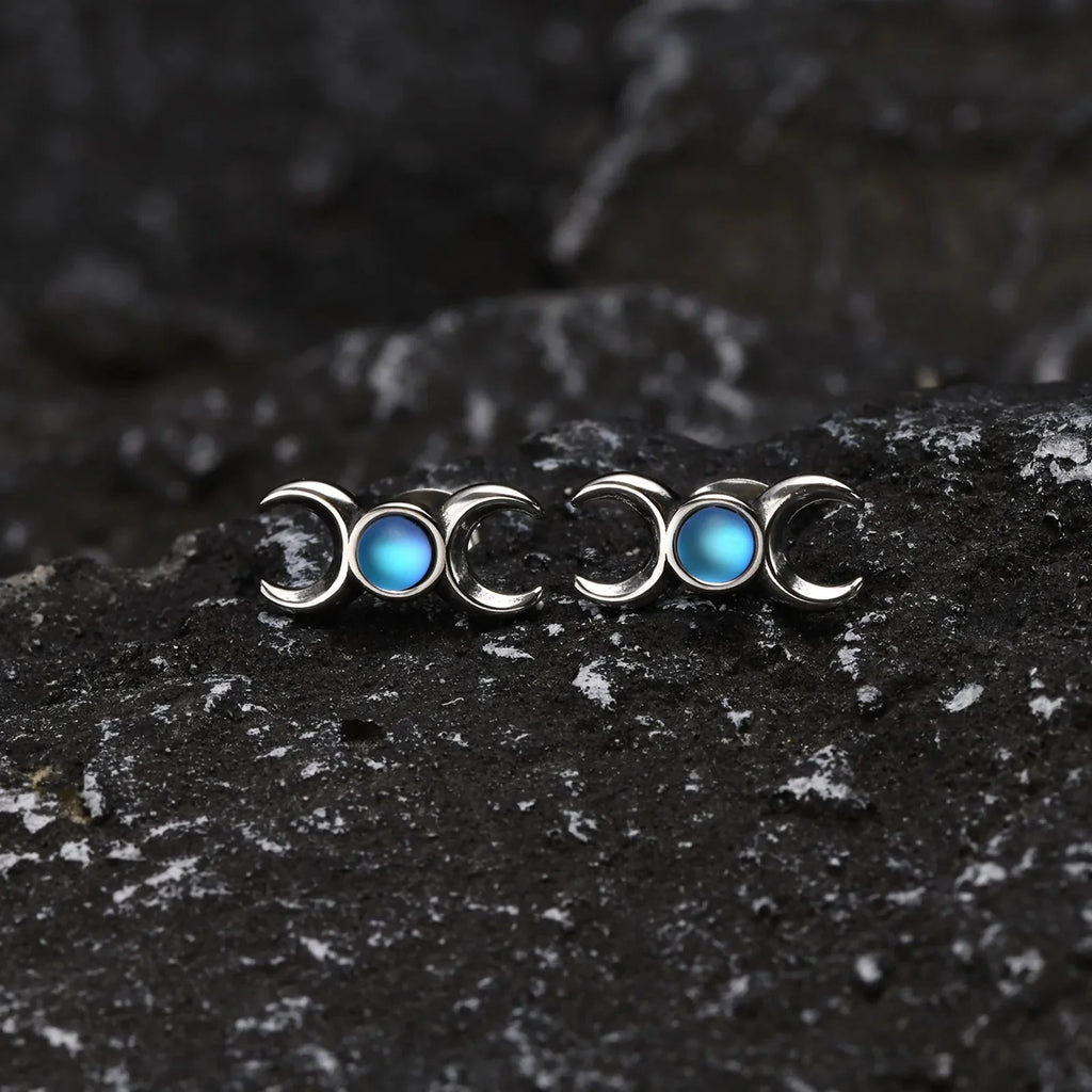 Triple Moon Earrings Wiccan Witchcraft Studs Women
