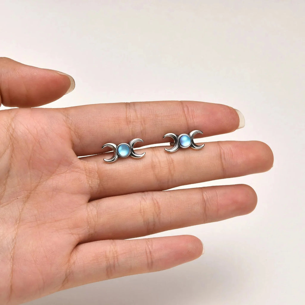 Triple Moon Earrings Wiccan Witchcraft Studs Women