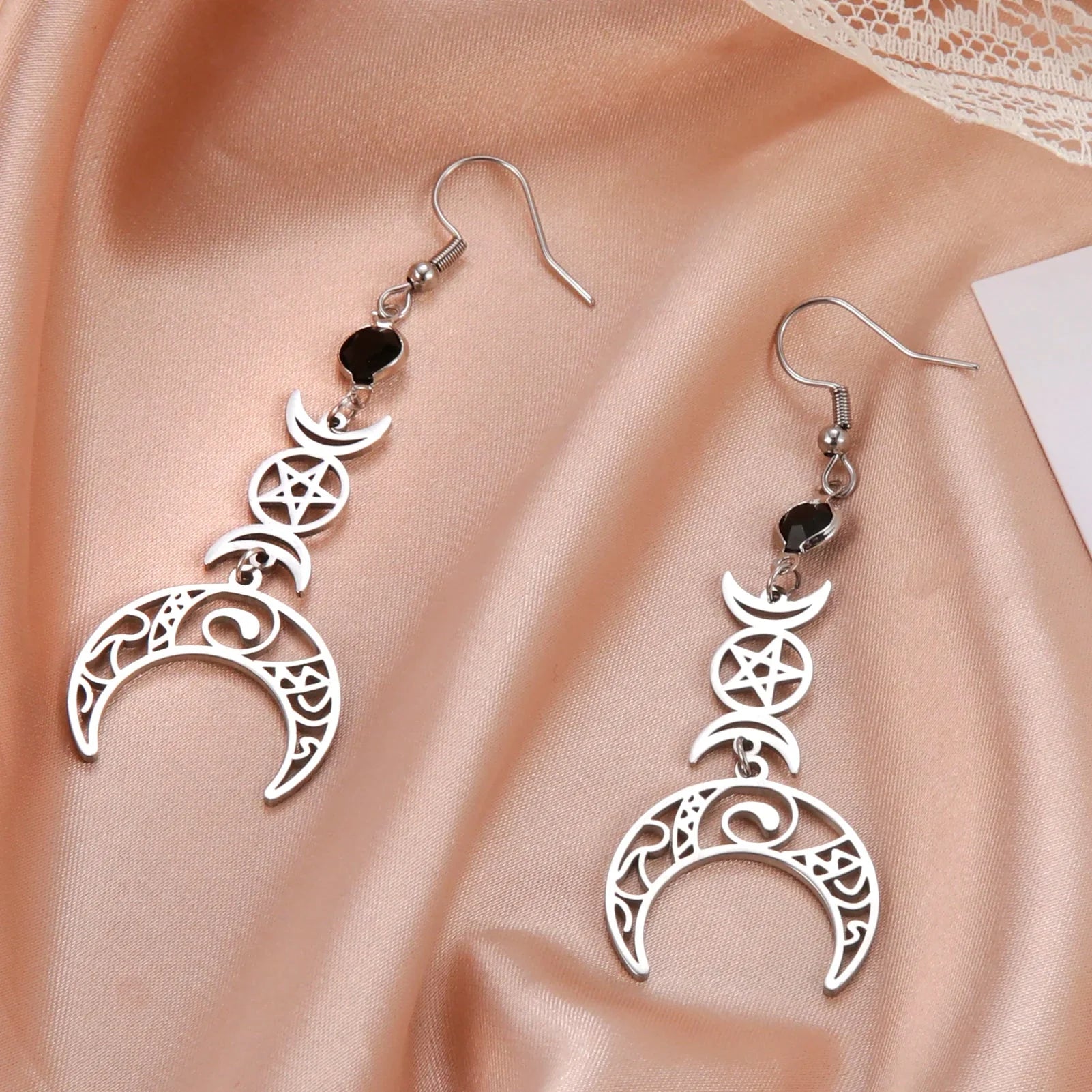 Triple Moon Hanging Earrings Witchcraft Wiccan Woman