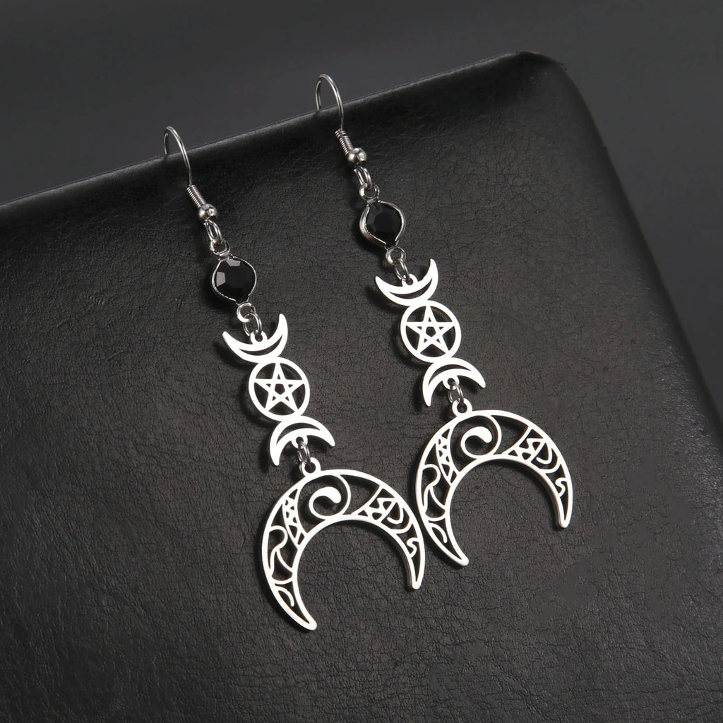 Triple Moon Hanging Earrings Witchcraft Wiccan Woman