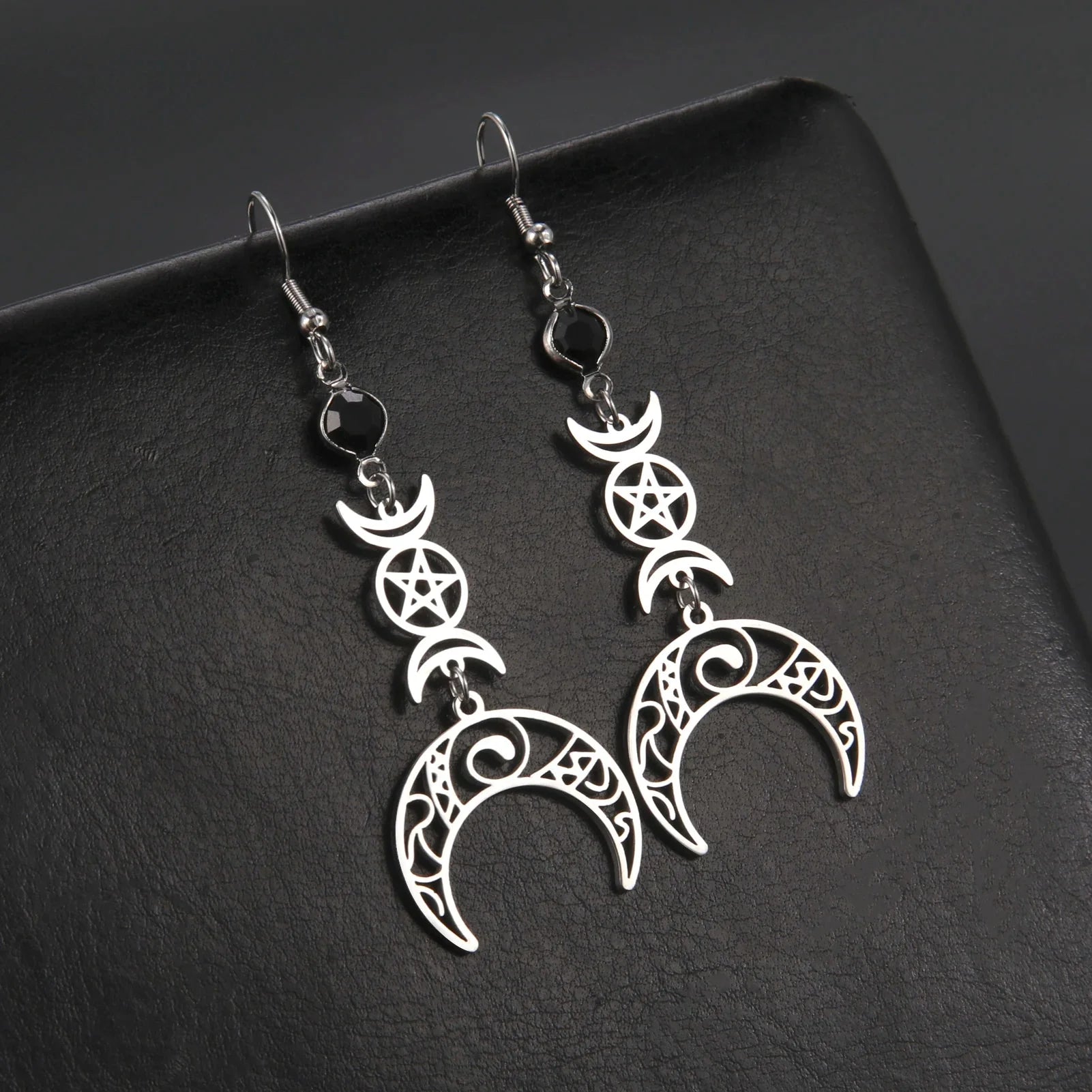 Triple Moon Hanging Earrings Witchcraft Wiccan Woman
