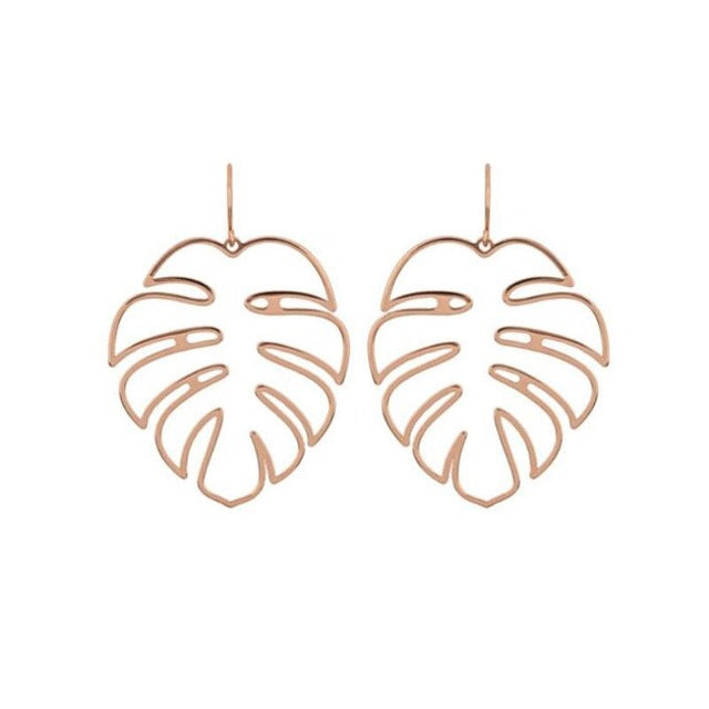 Tropical Palm Leaf Rose Gold Earrings