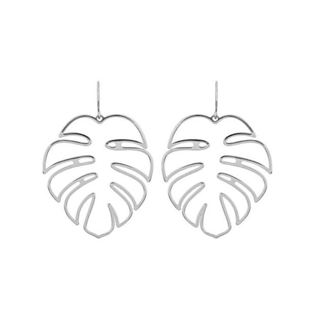 Tropical Palm Leaf Silver Earrings