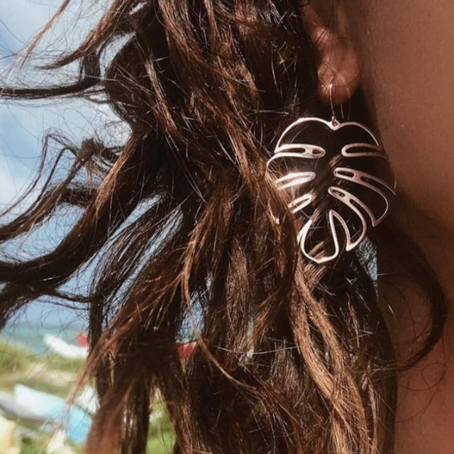 Tropical Palm Leaf Rose Gold Earrings