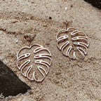 Tropical Palm Leaf Rose Gold Earrings