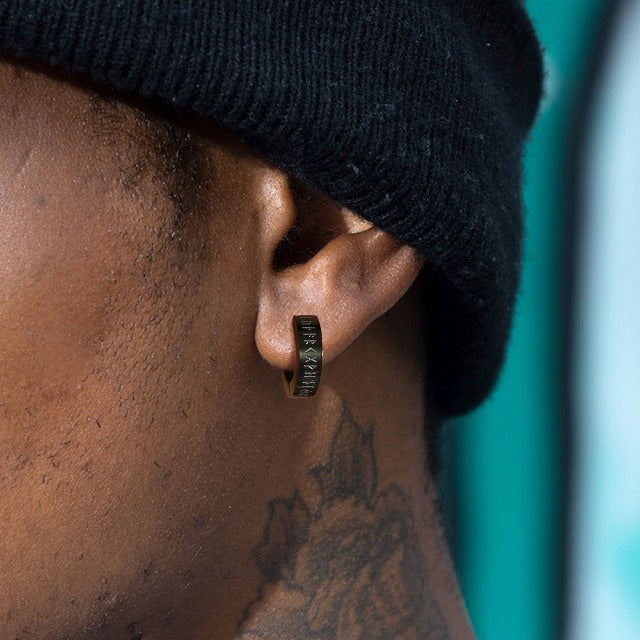 Viking Hoop Earrings Men Women Celtic Nordic Black
