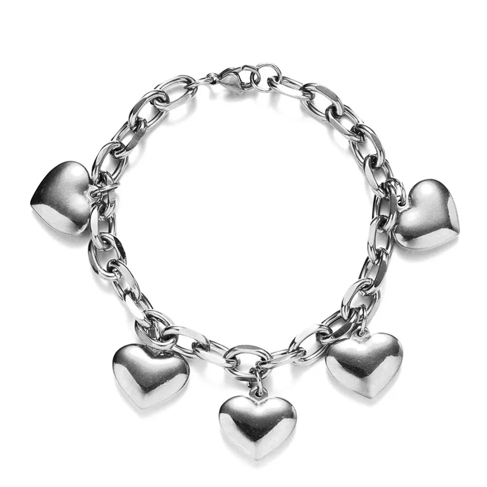 5 Hearts Gourmette Bracelet for Women silver