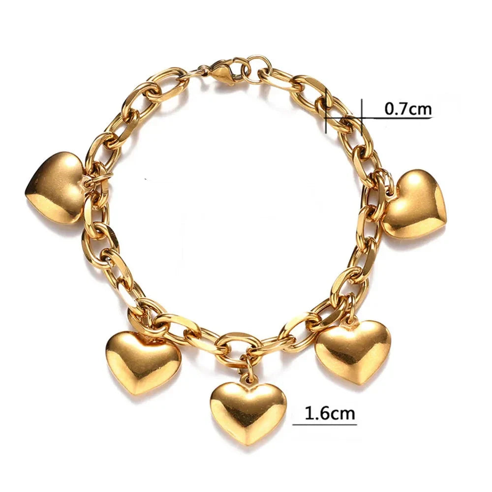 5 Hearts Gourmette Bracelet for Women gold