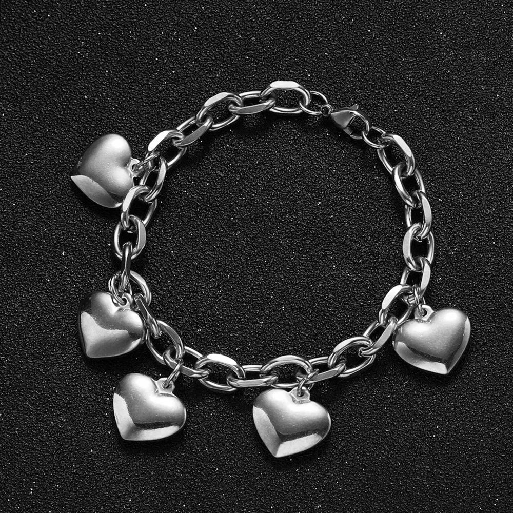 5 Hearts Gourmette Bracelet for Women silver