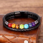 7 Chakras Leather Bracelet Men Women black