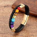 7 Chakras Leather Bracelet Men Women gold