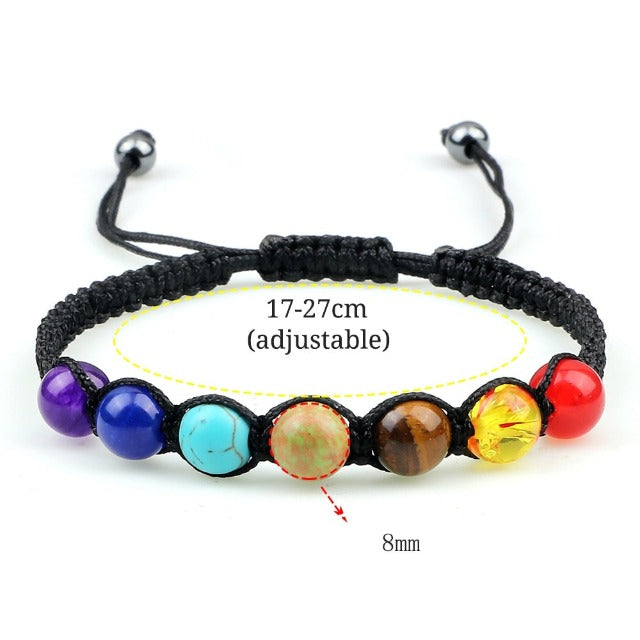 7 Chakras Braided Chain Bracelet Men Women Real Stones Black