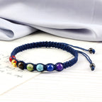 7 Chakras Braided Chain Bracelet Men Women Real Stones Blue