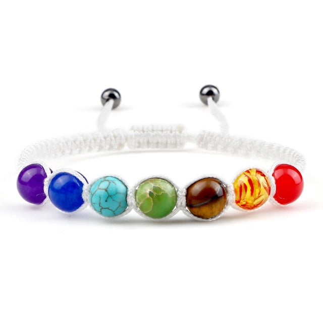 7 Chakras Braided Chain Bracelet Men Women Real Stones White