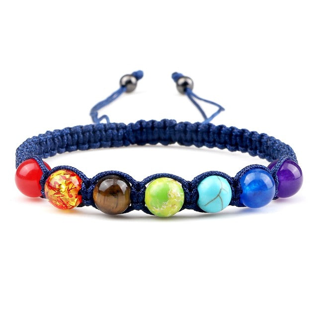7 Chakras Braided Chain Bracelet Men Women Real Stones Blue