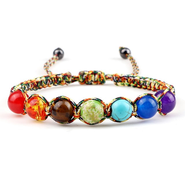 7 Chakras Braided Chain Bracelet Men Women Real Stones Multicolor