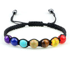 7 Chakras Braided Chain Bracelet Men Women Real Stones Black