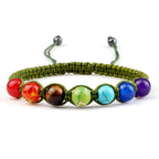 7 Chakras Braided Chain Bracelet Men Women Real Stones Green