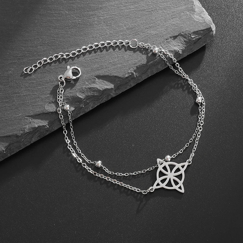 Steel Bracelet Witch's Knot Women's Wiccan Protection Chain Silver