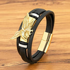 Men's Gold Leather Eagle Bracelet