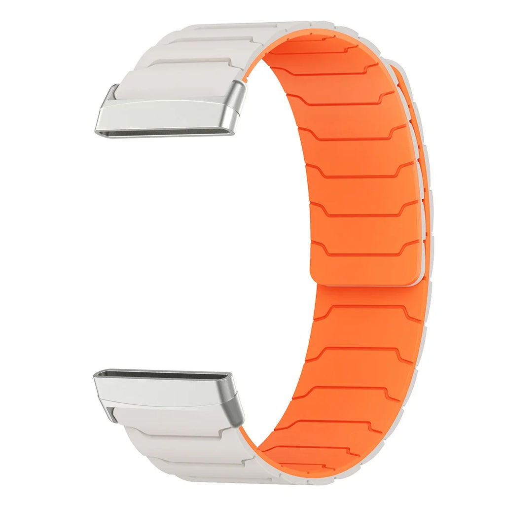 Magnetic watch band for Fitbit Versa 3, Versa 4, Sense 1 and Sense 2 white and orange