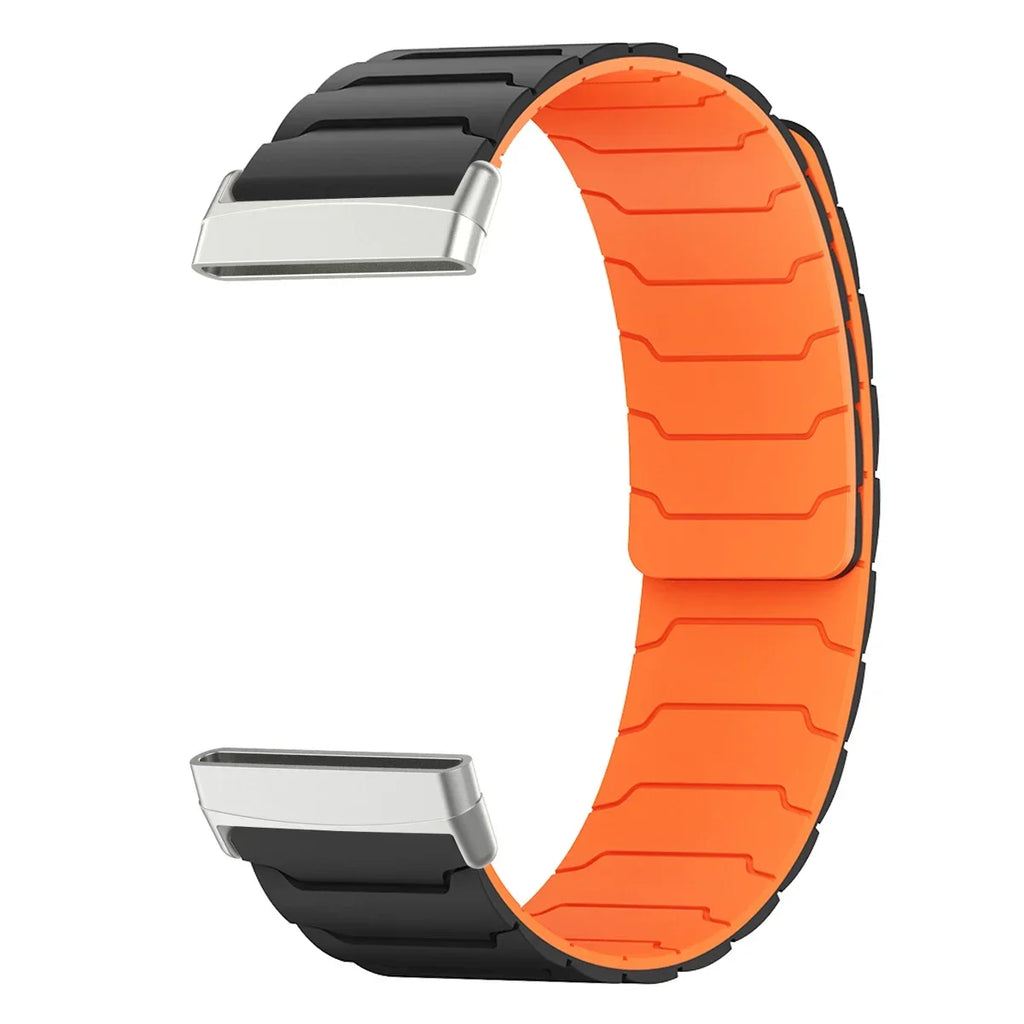 Magnetic watch band for Fitbit Versa 3, Versa 4, Sense 1 and Sense 2 black and orange