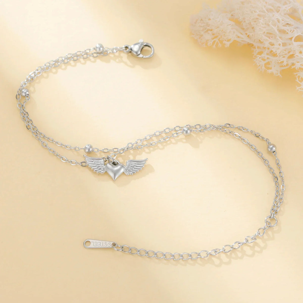 Adjustable angel wings bracelet silver