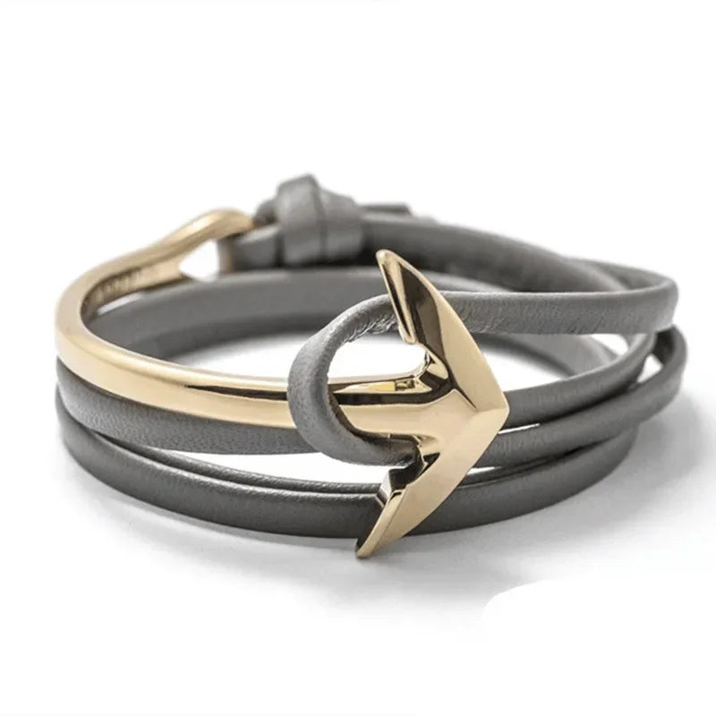 Wide adjustable anchor bracelet in gold and gray