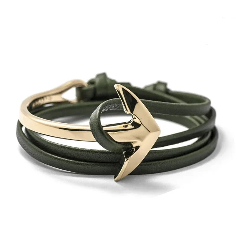Wide adjustable anchor bracelet in gold and green