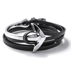 Wide adjustable anchor bracelet in silver and black