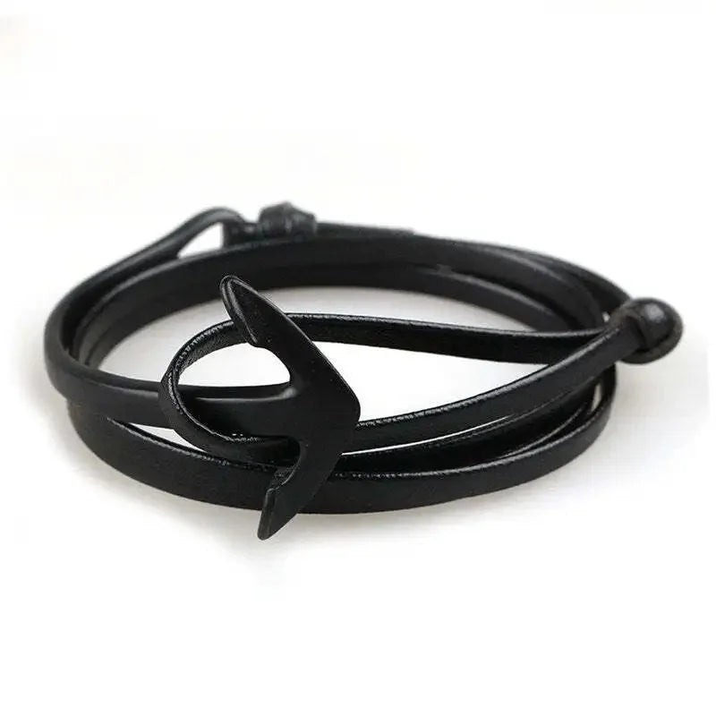 Wide adjustable anchor bracelet in black
