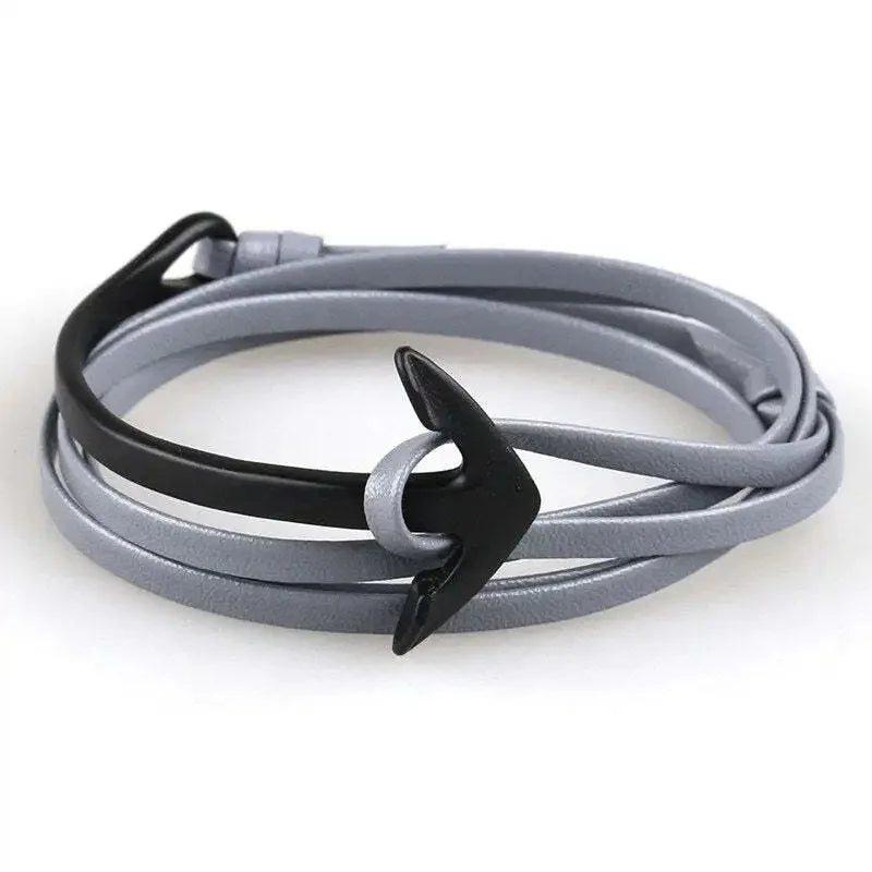 Wide adjustable anchor bracelet in black and gray