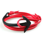 Wide adjustable anchor bracelet in black and red