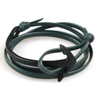 Wide adjustable anchor bracelet in black and green