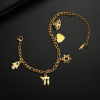 Adjustable bracelet with gold Jewish protection pendants