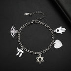 Adjustable bracelet with silver Jewish protection pendants