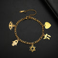 Adjustable bracelet with gold Jewish protection pendants