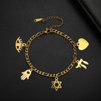 Adjustable bracelet with gold Jewish protection pendants