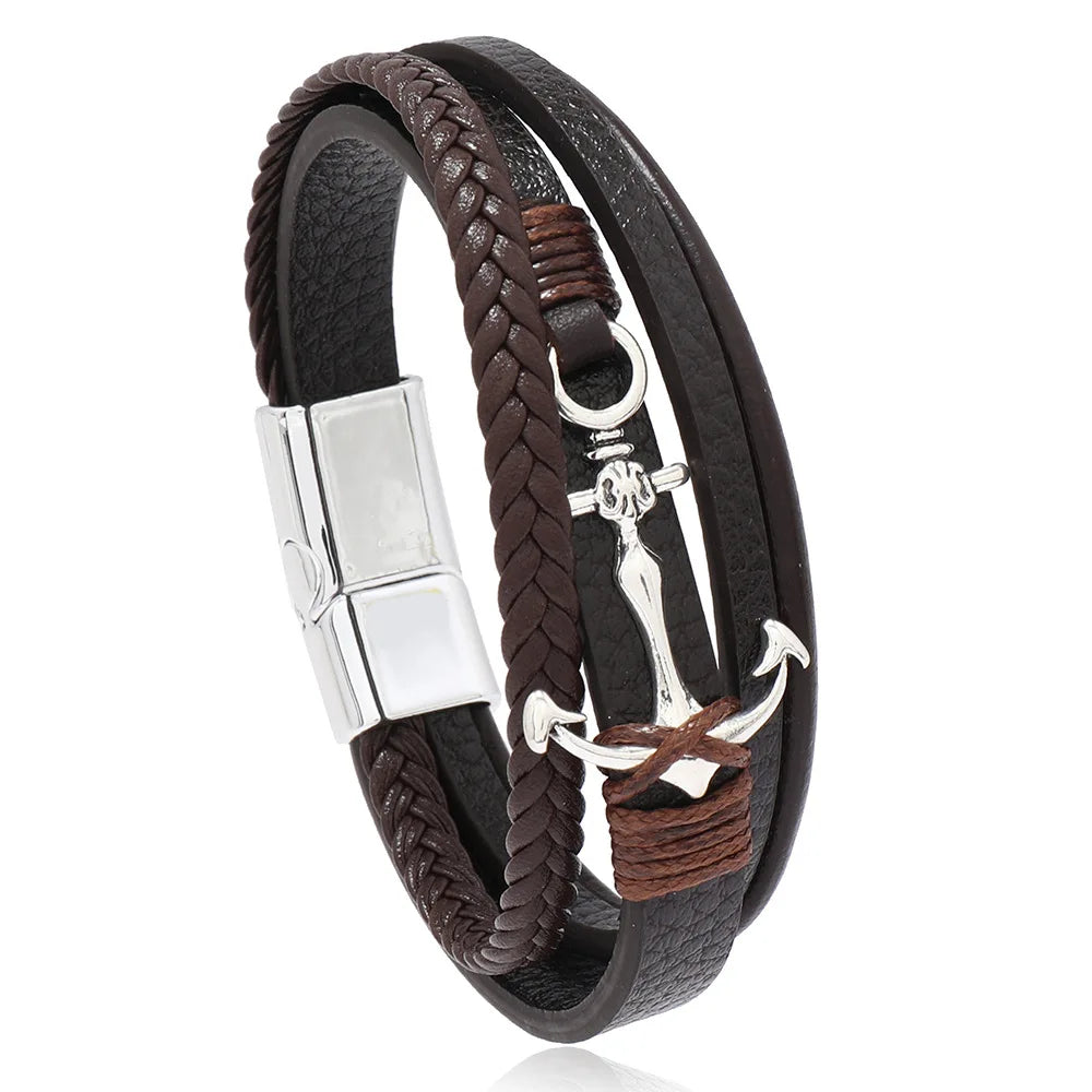 Wide brown anchor bracelet