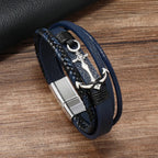 Blue leather anchor bracelet