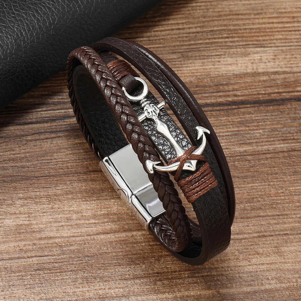 Wide brown anchor bracelet