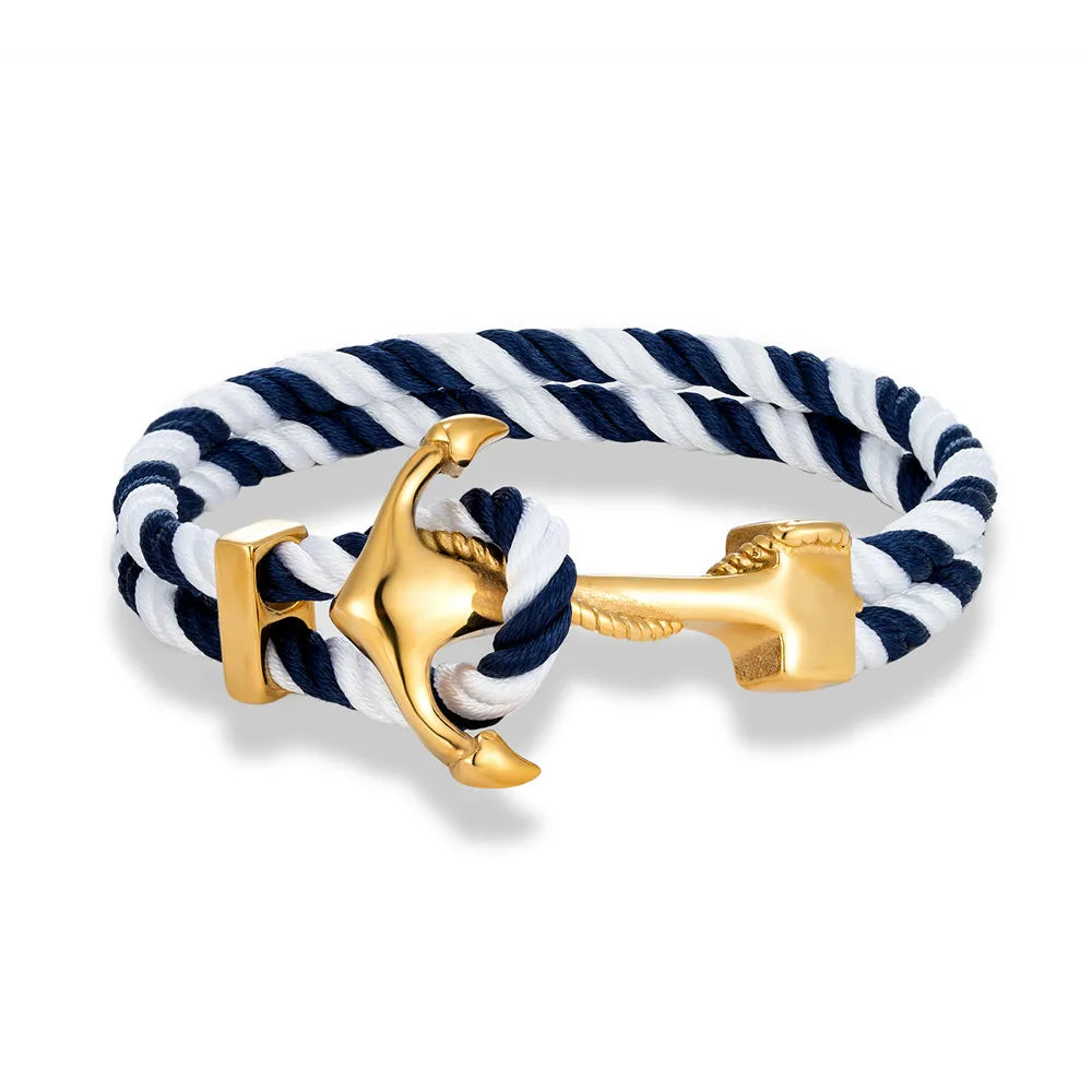 Men's white and blue anchor bracelet