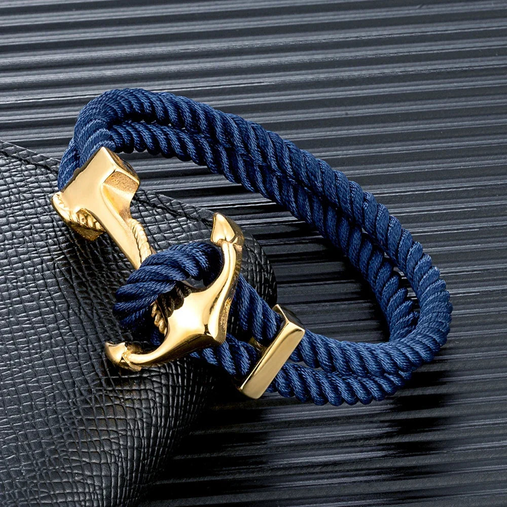 Men's dark blue anchor bracelet