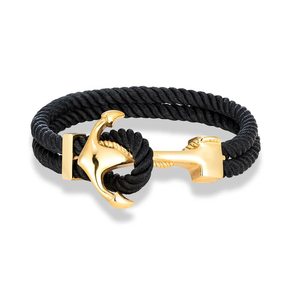 Men's black anchor bracelet