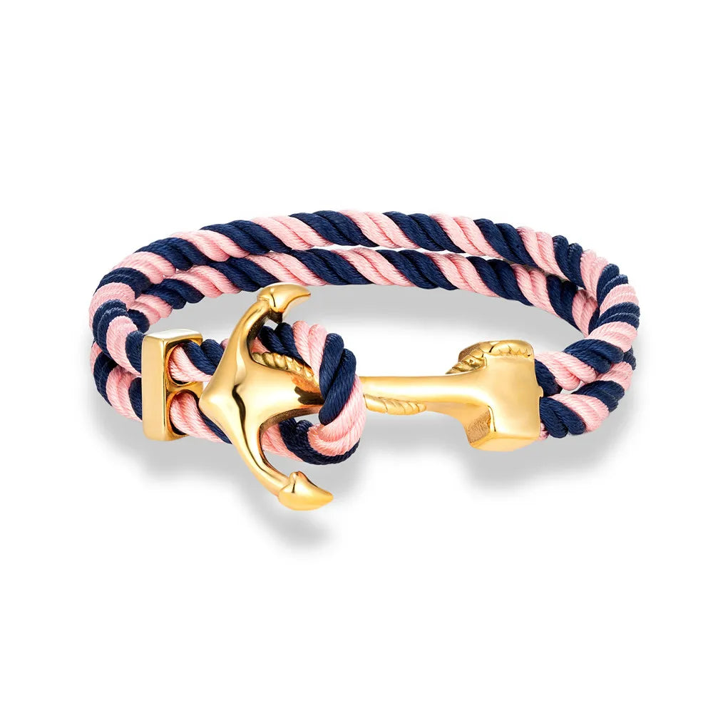 Men's pink and blue anchor bracelet