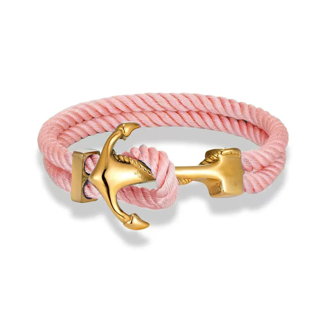 Men's pink anchor bracelet