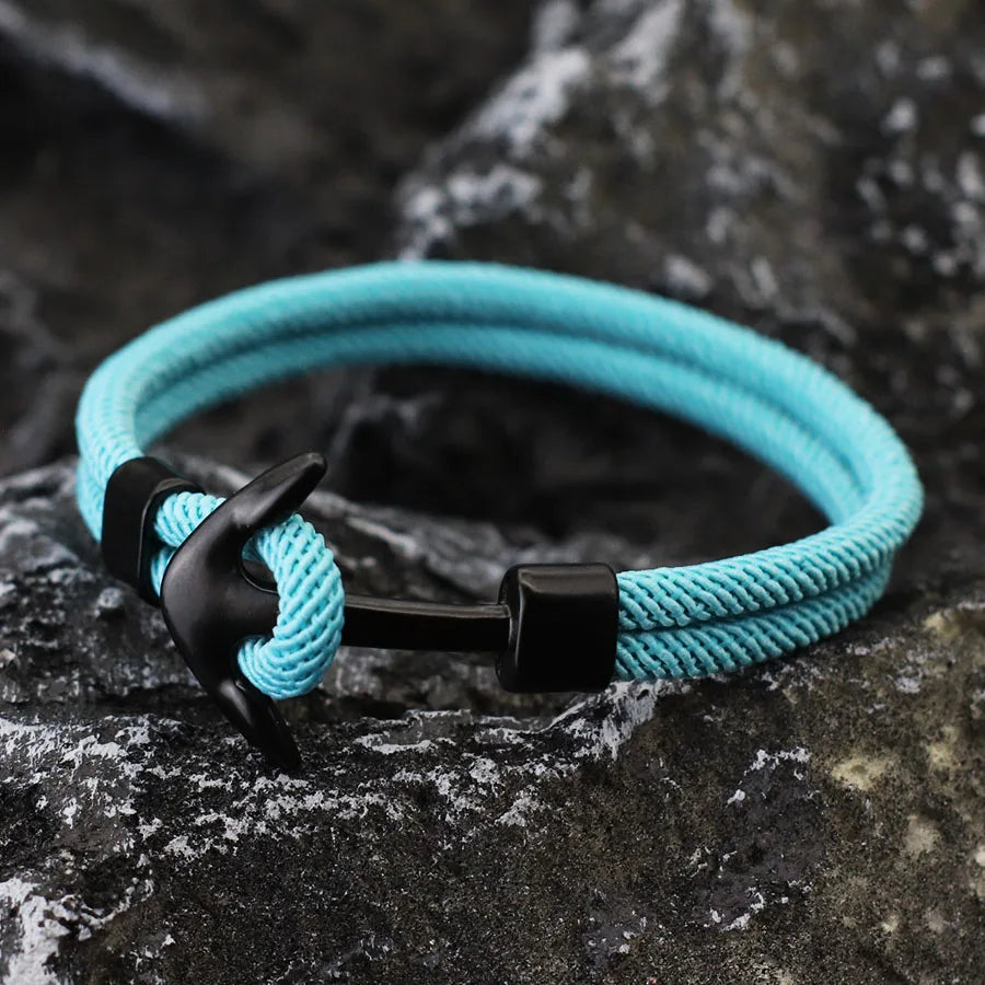 Black and light blue anchor bracelet
