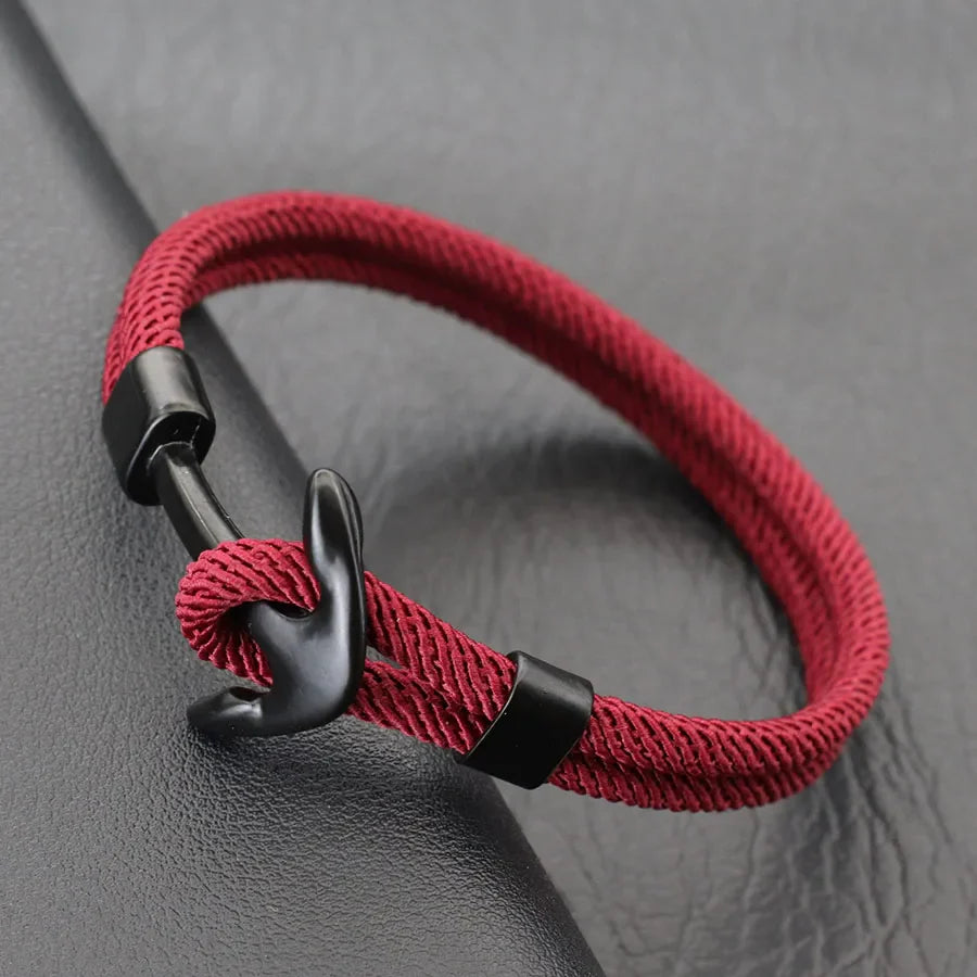 Black and burgundy anchor bracelet