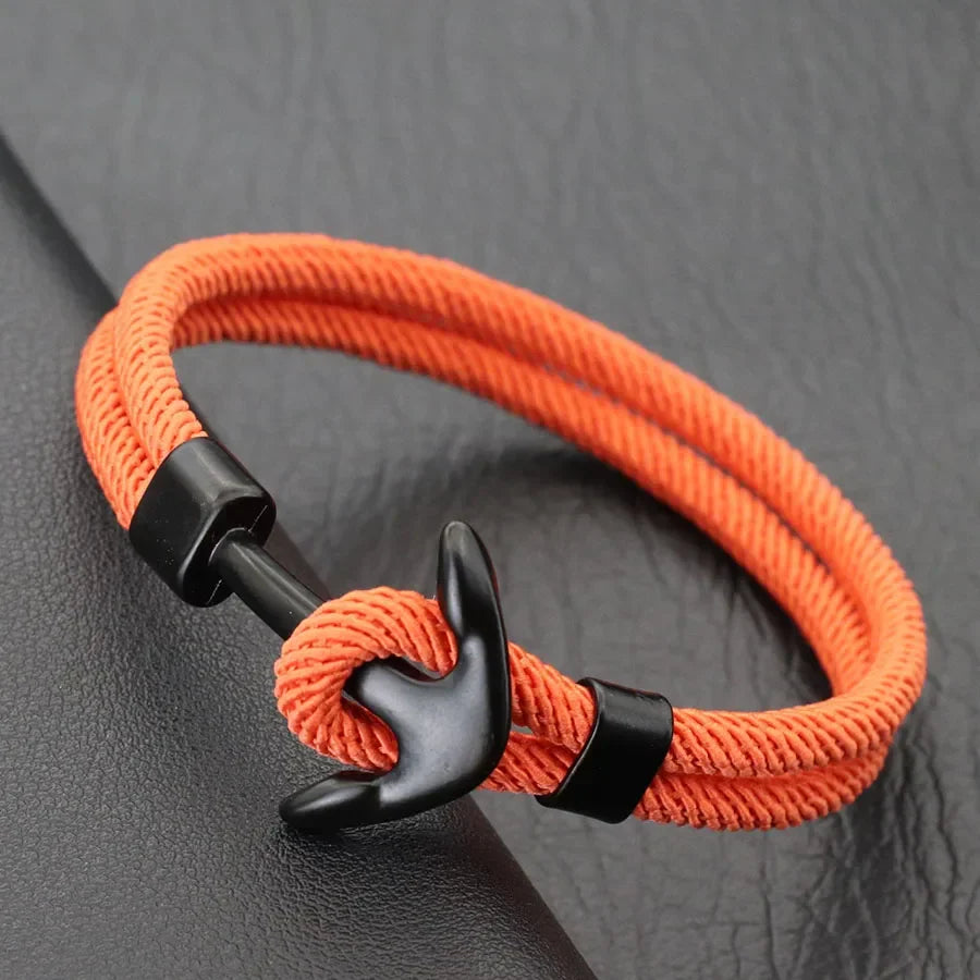 Black and orange anchor bracelet